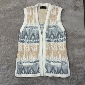 Arte Inka-Berfass Alpaca Wool Knit Vest Llama Peruvian Open Front Cream Grey Tan
